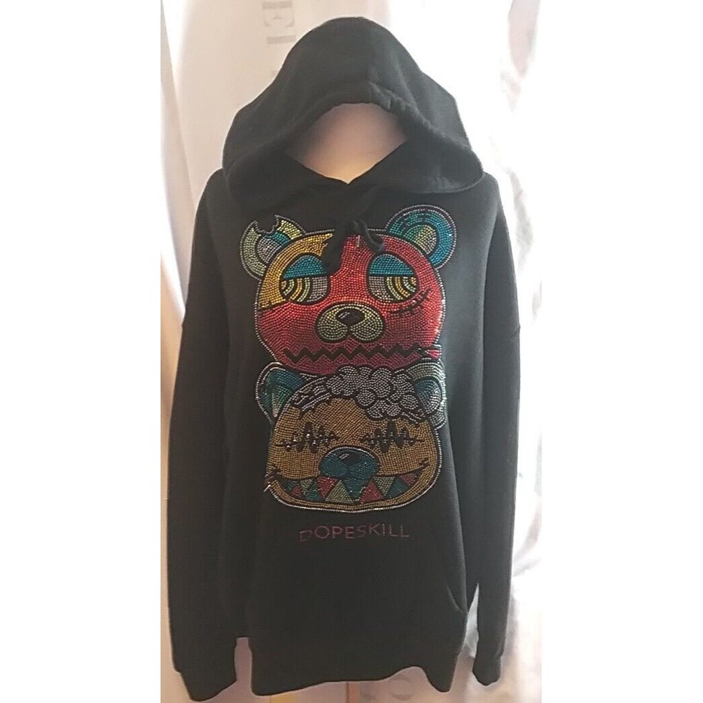 Unisex Jeweled Bear Dopeskill  Pacific & Co The Perfect Hoodie Size XL Black